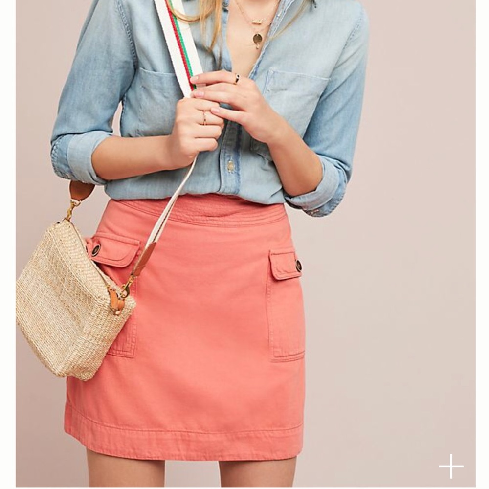Anthropologie Women’s cargo skirt coral denim
